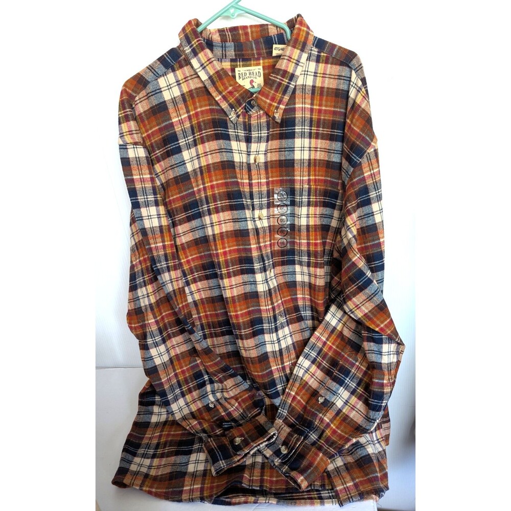 Red Head Mens Flannel Shirt 4XL ButtonUp Long Sleeve Western Cowboy Comfort Gift